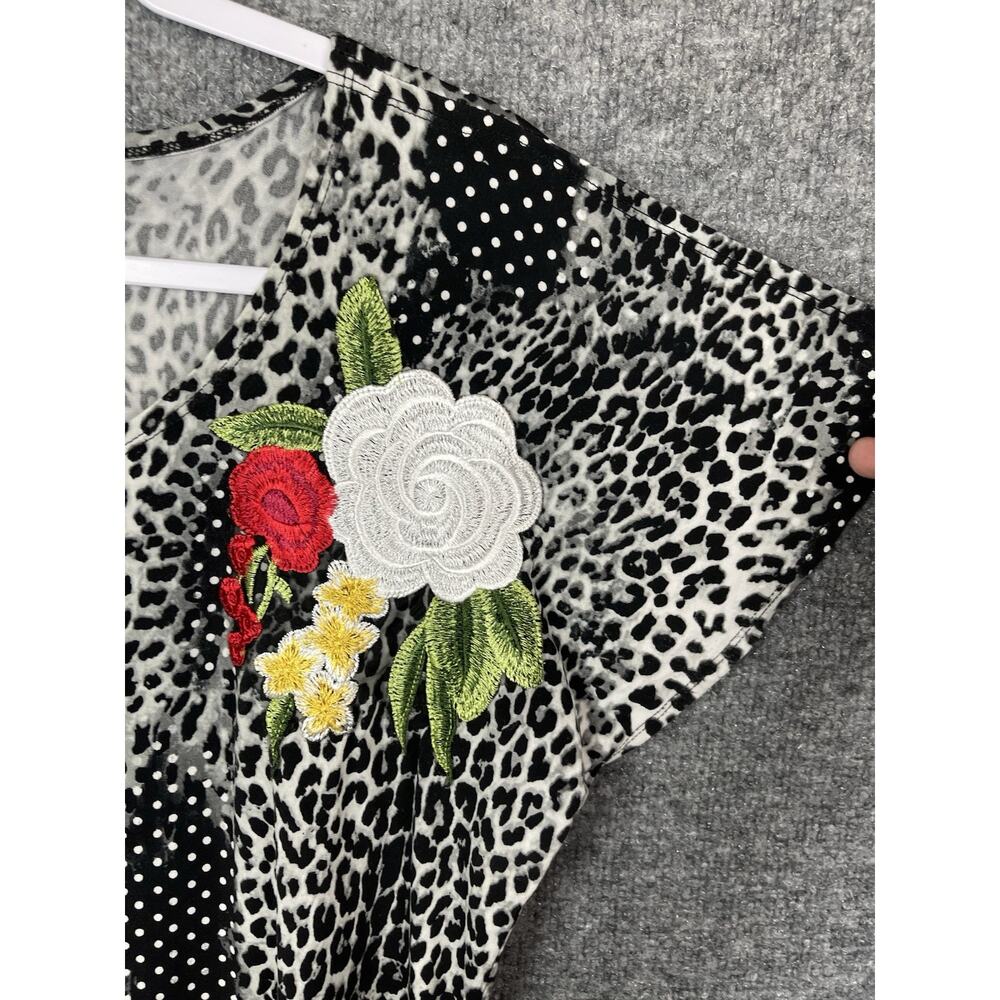 Adele & May Top Sz L Animal Print White & Red Floral Embroidered Cold Shoulder - Picture 2 of 10